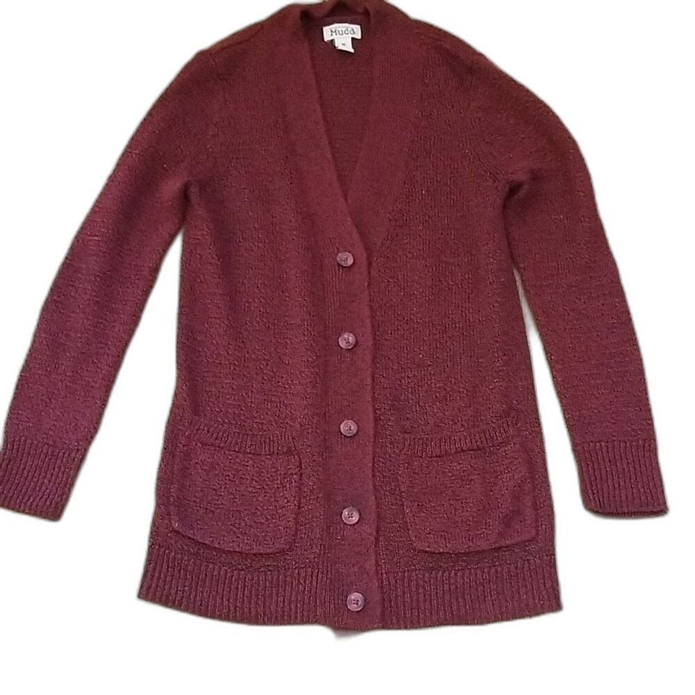 Mudd Vintage 90s Burgundy Knit Cardigan Women's Large Button Front Y2K Grunge